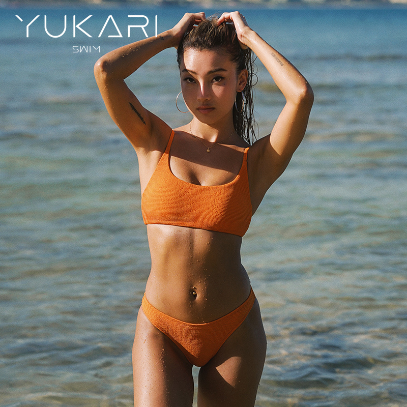 Yukari Swim High-Elasticity Two-Piece Swimsuit for Women, Spaghetti Strap High-Cut Resort Hot Spring Bikini Swimwear, Summer