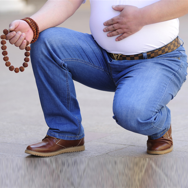 Summer Stretch High-Waisted Plus-Size Men's Jeans, Extra Large, Loose Fit, Soft Fabric, Available in Thin Versions