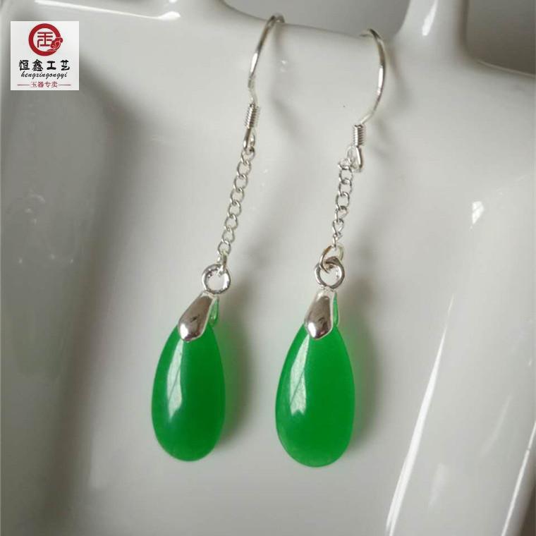 925 silver ear hook Malay jade earrings DROP EARRINGS Classic Earrings Accessories Emerald Jade Ear Clip Brand New woman-Taobao