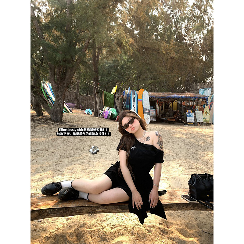 Annie Is Not Popular. Asymmetrical High-Neck Embroidered Knit Dress, Slightly Plus Size, Waist-Cinching, Slimming Little Black Dress Annie Is Not Popular. Asymmetrical High-Neck Embroidered Knit Dress, Slightly Plus Size, Waist-Cinching, Slimming Little Black Dress