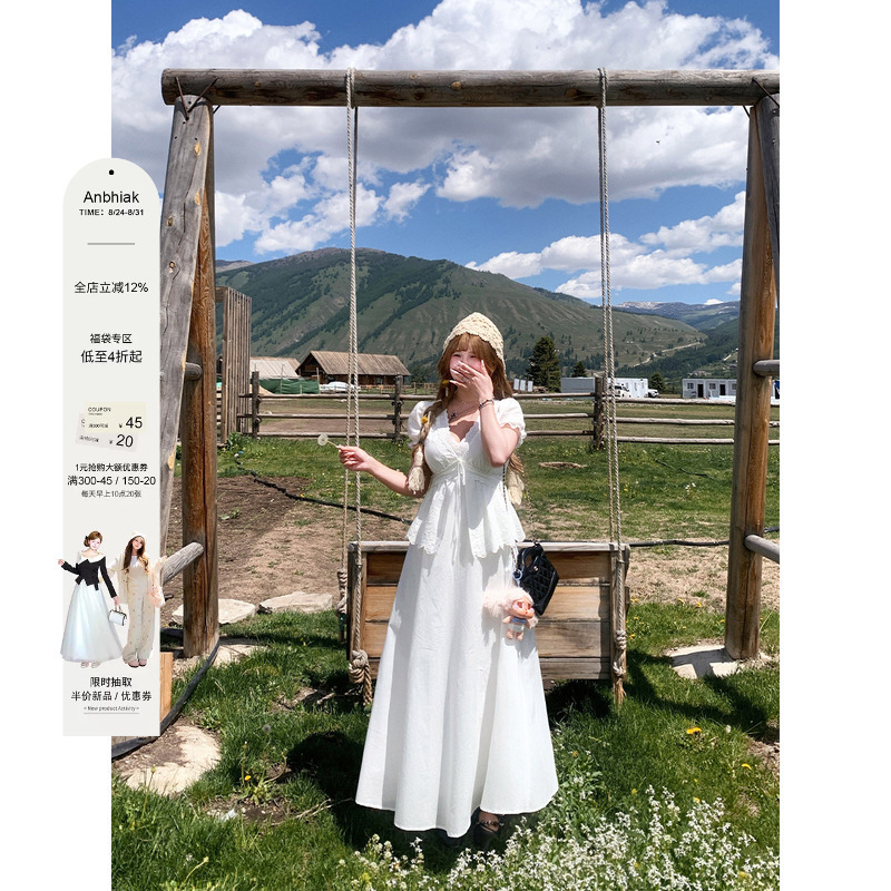 Annie Is Not Popular 100% Cotton Water-Soluble Embroidery Lace Dress for Women with a Slightly Chubby Figure, Plus Size, Waist-Cinching White Dress Annie Is Not Popular 100% Cotton Water-Soluble Embroidery Lace Dress for Women with a Slightly Chubby Figure, Plus Size, Waist-Cinching White Dress