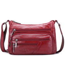 Gold coral cowhide crossbody bag middle-aged bag Mom crossbody bag Ladies crossbody bag shoulder leather womens bag