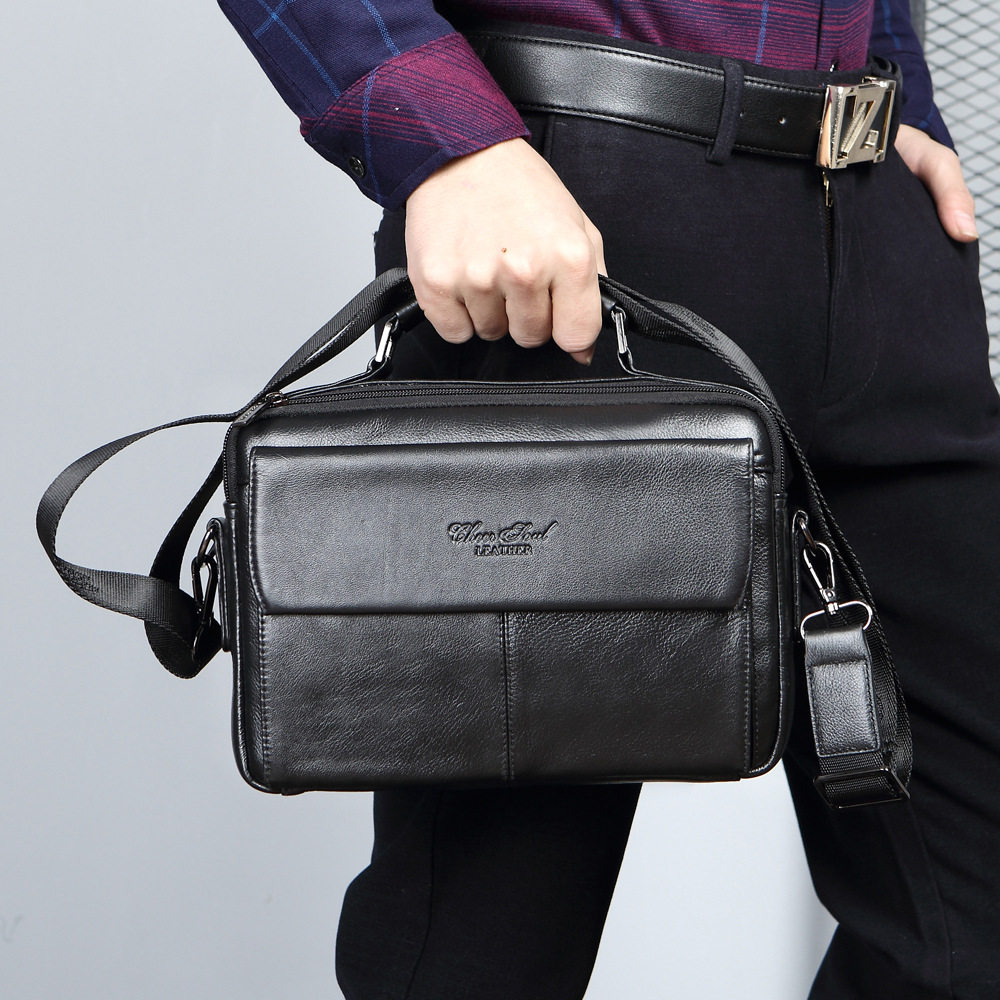Single Shoulder Bag Men's Bull Leather Business Men's Bag Large Capacity Casual Twill Bag Genuine Leather Handbag Male Cross Section New