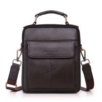 Shoulder bag mens cowhide business backpack Casual crossbody bag Leather handbag mens bag Korean version vertical new