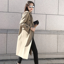 Autumn medium-long womens windbreaker loose thin lace-up coat trend coat Korean version of the college windbreaker students