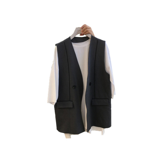 Spring and Autumn Women's Collarless Vest Jacket Korean Style Medium-Length Small Sleeveless Small Suit Waistcoat Large Size Outerwear Vest for Women