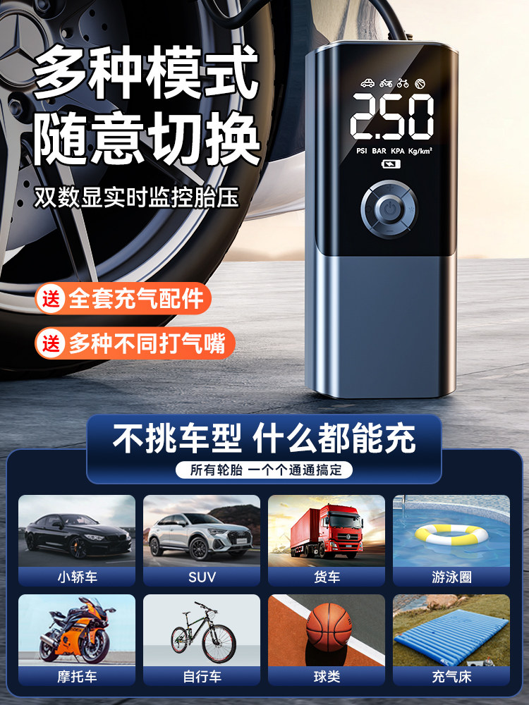 Car Wireless Air Pump, Portable Car Air Pump, Electric Car Tire High-Pressure Air Pump