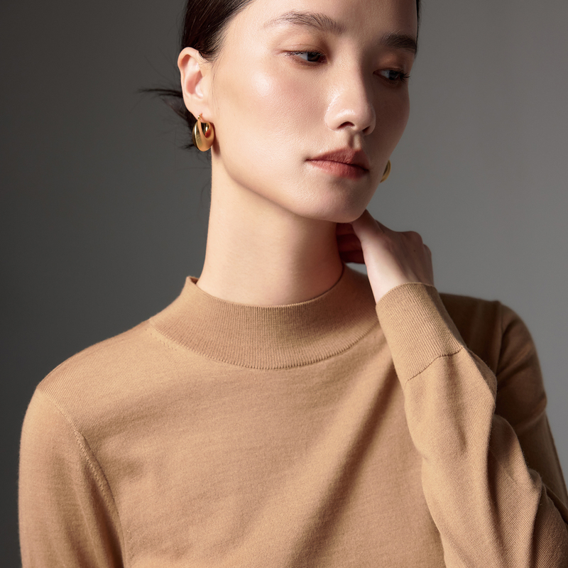 Merino 48-Count 16-Gauge Fine-Spun Ultra-Fine 100% Pure Wool Sweater Yangzi Yarn Half-Turtleneck Knitted Women's Base Sweater