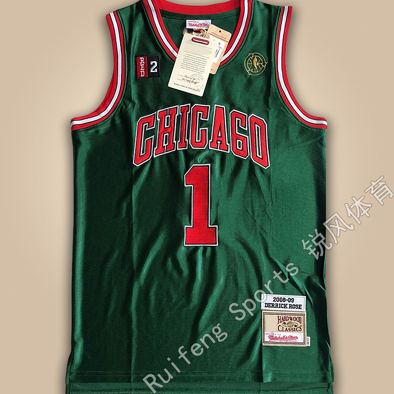 American Version Fully Embroidered 08-09 Bulls St. Patrick's Day Jersey Chicago Retro Mesh Basketball Uniform