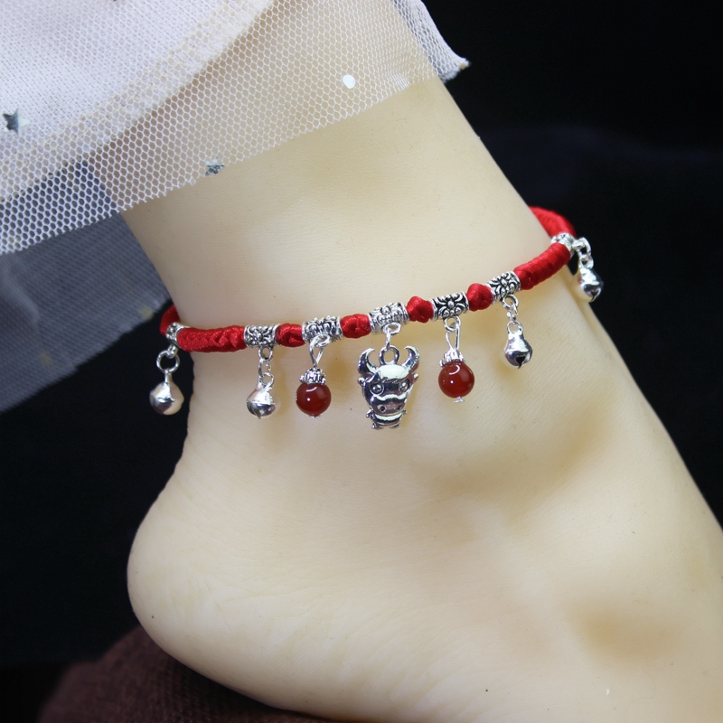 2021 Bull Bracelet Women Red Rope Handwoven Zodiac Zodiac Zodiac Sound Gulfeng Students Fashion Men's Foot Rope Adjustable