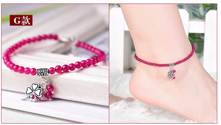 Thời trang Crystal Anklet Powder Crystal Blue Crystal Màu Crystal Chalcedony Anklet Hàn Quốc Nữ Nhỏ rõ ràng Anklet vòng chân cho nữ