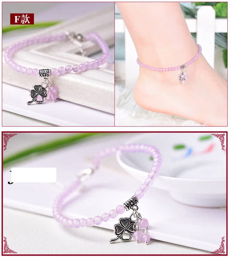 Thời trang Crystal Anklet Powder Crystal Blue Crystal Màu Crystal Chalcedony Anklet Hàn Quốc Nữ Nhỏ rõ ràng Anklet vòng chân cho nữ