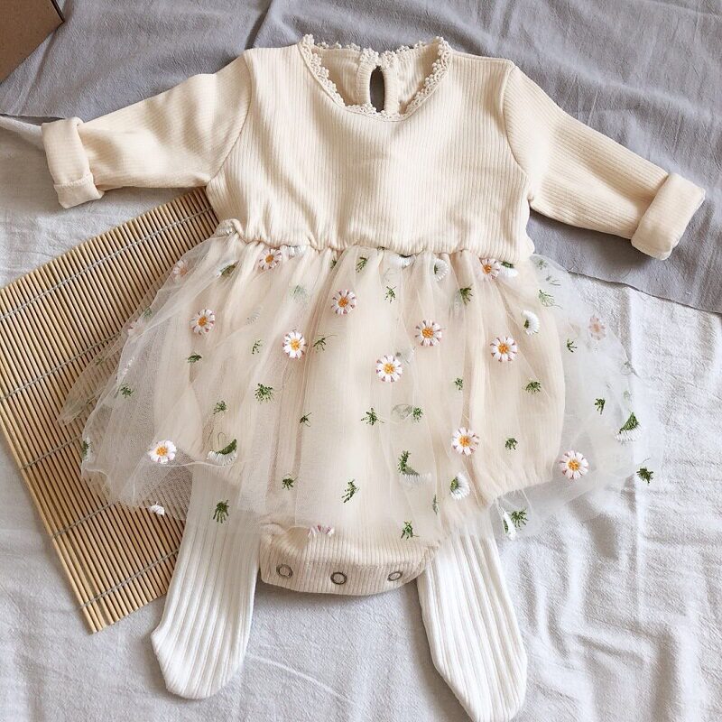 Baby's new autumn dress soft long-sleeved ha skirt female baby little daisy dress triangle romper children's romper