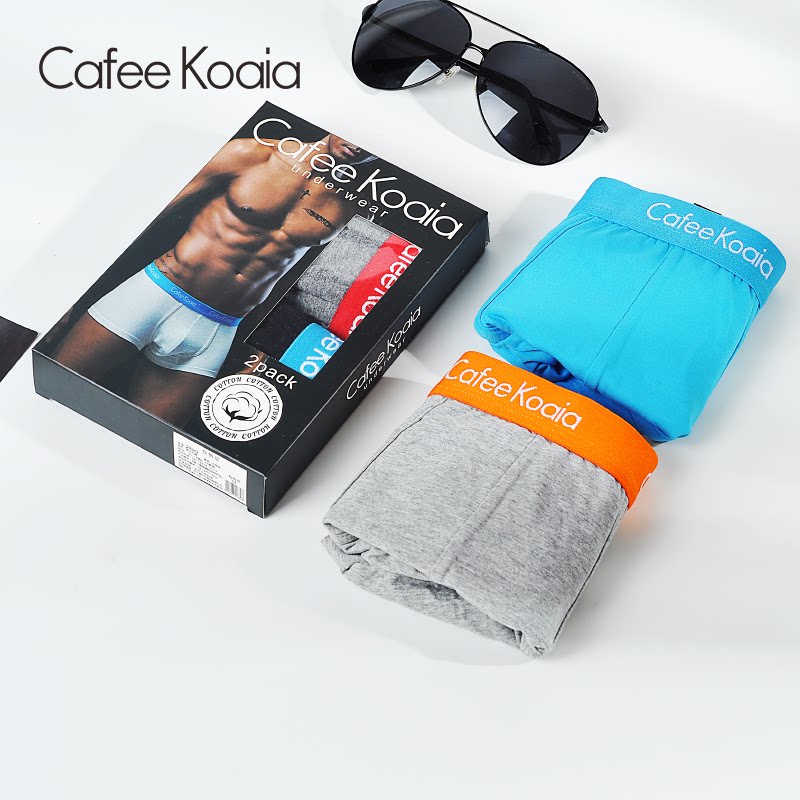 cafee koaïa pure cotton briefs men's underwear four-corner shorts Young full cotton pants head male middle waist flat corner pants-Taobao