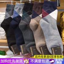 South Korea imported mens square diamond grid socks spring and autumn basic style British Wind East Gate breathable middle tube cotton socks