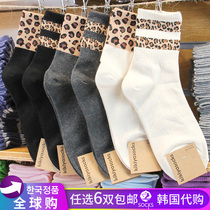 Korean socks female Kiya socksBAO WEN autumn and winter cotton two bars trend Net Red East Gate socks