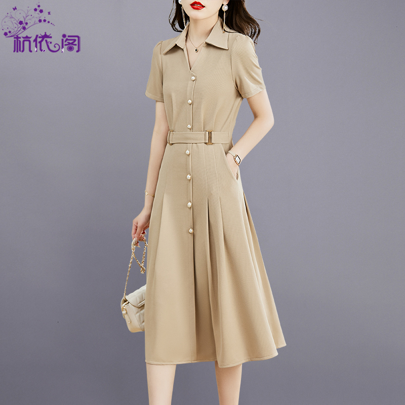 High-End Women's Dress for Summer 2026, New Light Luxury Style, Waist-Cinching, Slim-Fitting, Popular French-Style Shirt Dress