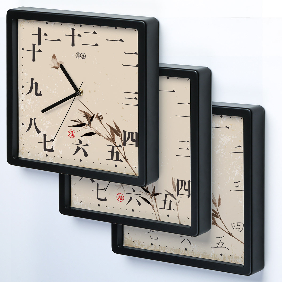 Li Li Art hanging bell seat bell square personality creative bedroom living room Chinese style State painting muted quartz clock