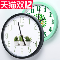 Li Li art wall clock hanging table Plant bonsai Natural fresh living room solid wood creative simple silent quartz clock