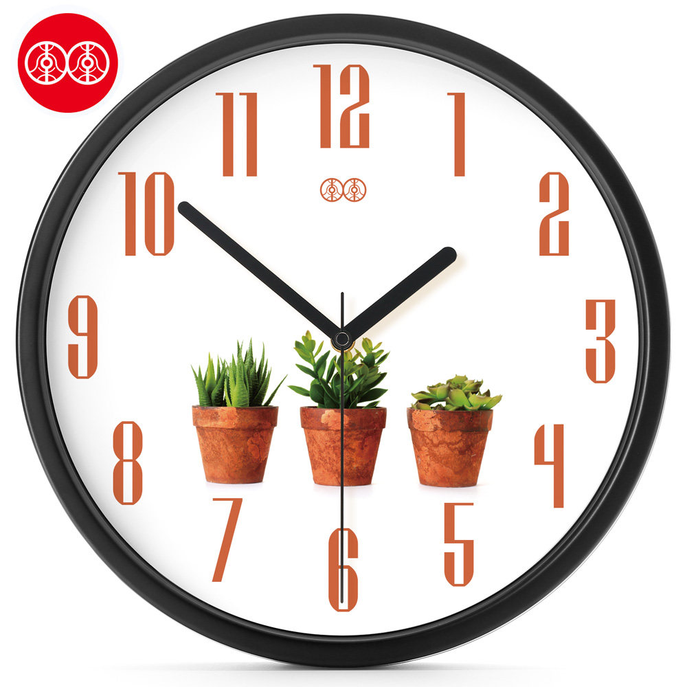 Lee Lee Art Wall Clock Hanging Watch Green Plant Potted Living Room Solid Wood Creative Simple Silent Quartz Clock