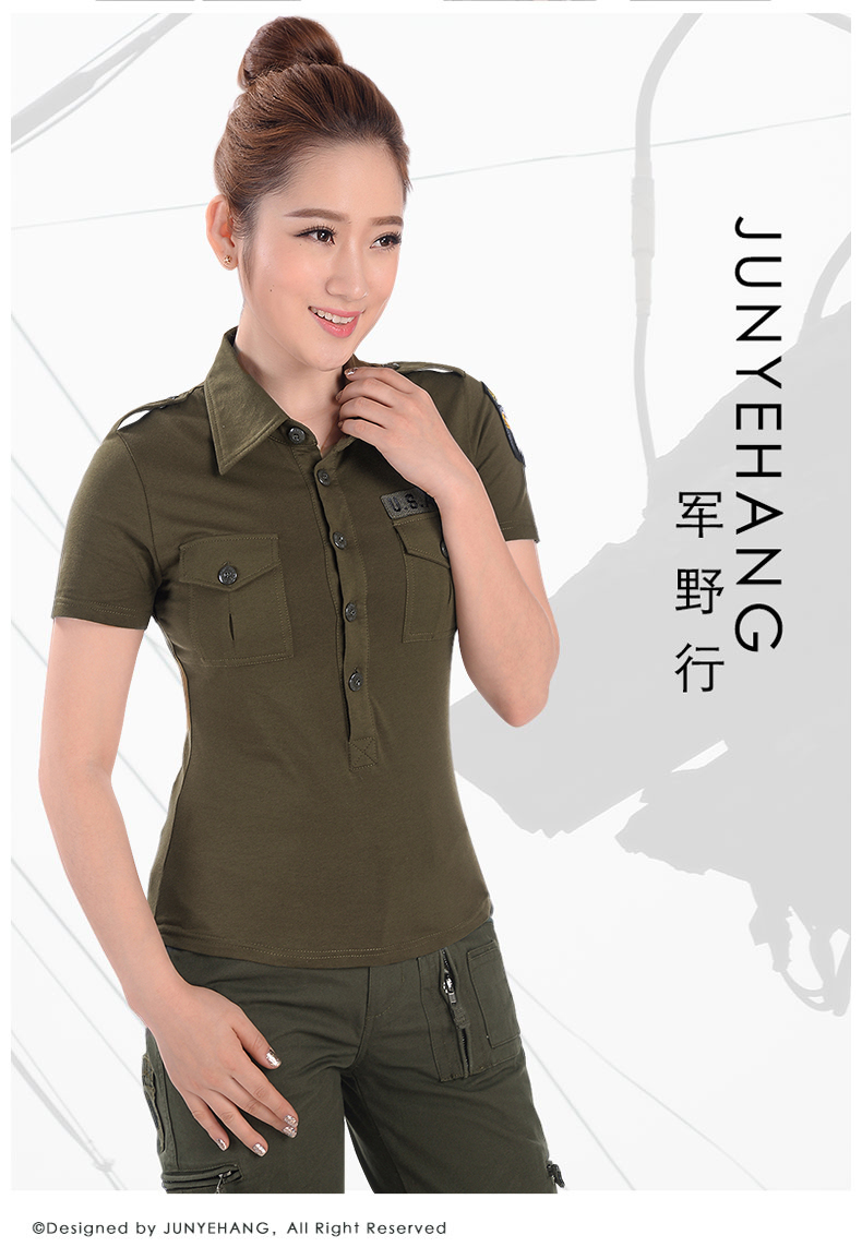 Đội quân hoang dã đích thực mùa hè của phụ nữ nhảy vuông quần áo ngụy trang ngoài trời ngắn tay 6003 áo thun nữ - Những người đam mê quân sự hàng may mặc / sản phẩm quạt quân đội giày cấp tá quân đội