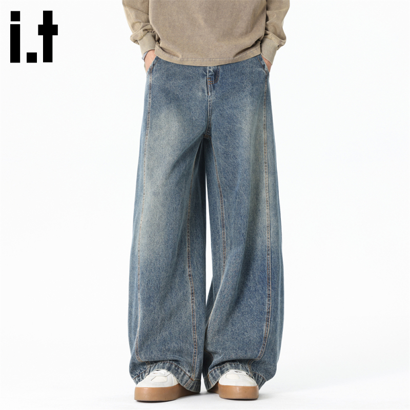 It: Chocoolate American Retro Scimitar Jeans for Men 2026 Spring/Summer Trendy Brand Loose Wide-Leg Long Pants