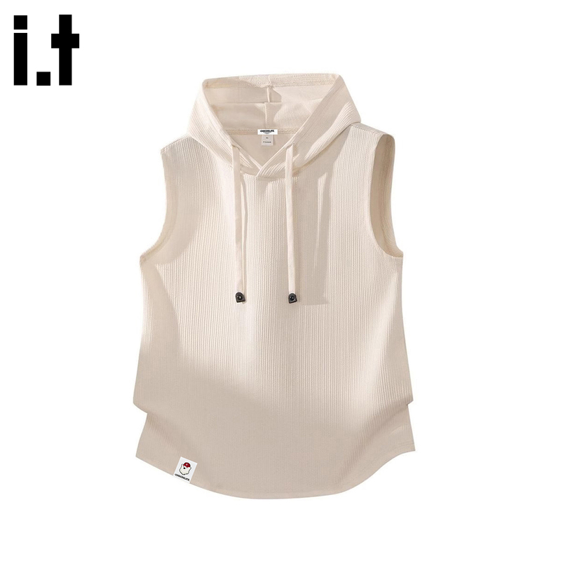 It:Chocoolate American-Style Hooded Vest for Men, Summer Thin, Loose, Breathable, Sleeveless Casual Top
