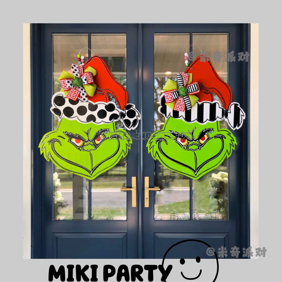 Cross-border Christmas decorations wooden house number Grinch head door hanging green hair monster The Grinch garland