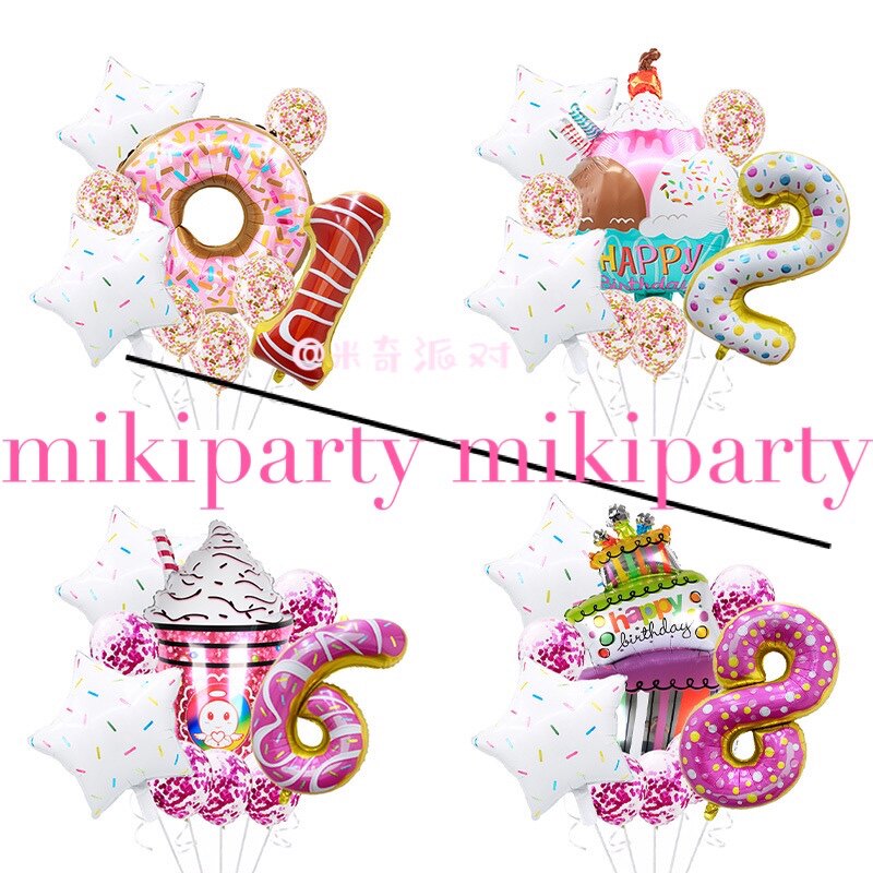 American Cartoon Donut Milk Tea Aluminum Film Balloon Ice Cream Cake Candy Party Birthday Room Decoration