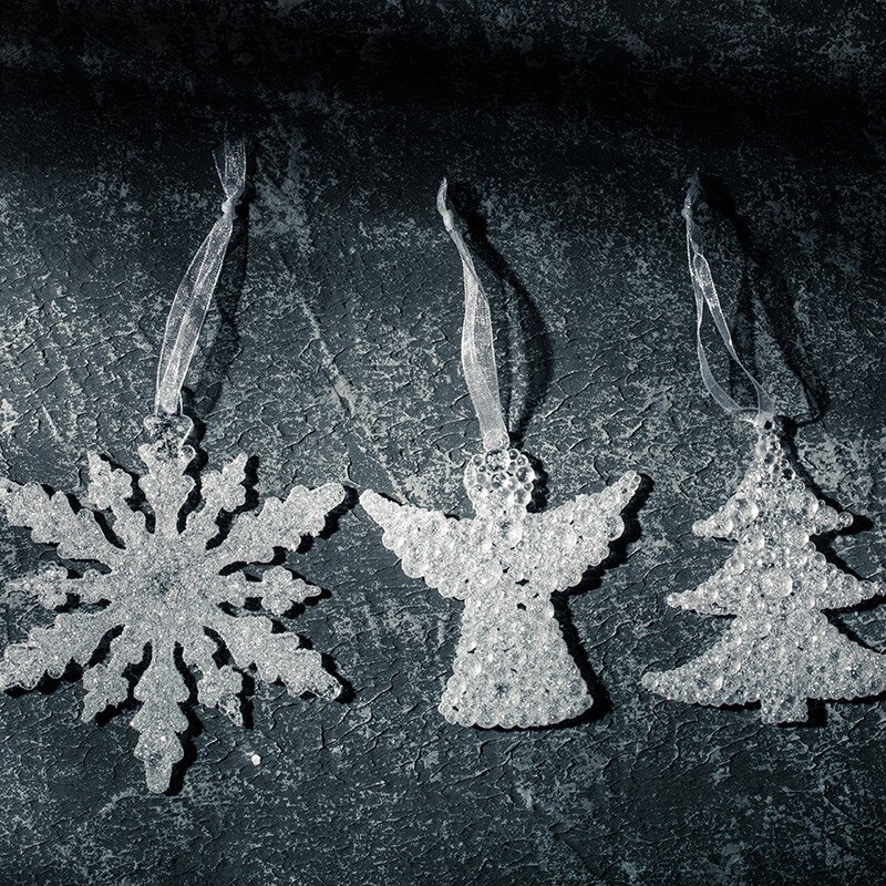 Korean ins acrylic glitter Christmas snowflake Christmas tree little angel pendant transparent Christmas decorations charm