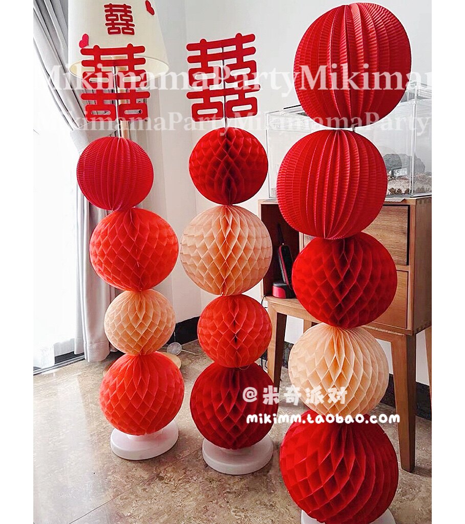 Mid-Autumn Festival National Day decoration honeycomb ball big red paper lantern shopping mall little red book wedding room decoration column paper flower ball