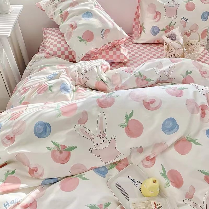 ins cute cartoon bed four pieces of full cotton pure cotton quilt cover 0 9 1 2 1 1 35m students three sets of spring