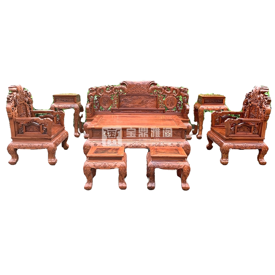 红木家具缅甸花梨龙凤沙发十件套大果紫檀明清古典客厅组合深雕