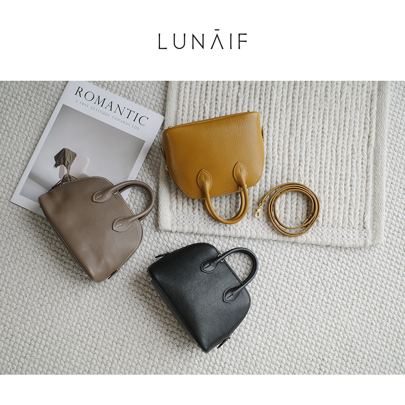 Lunaif/Cute Bowling Ball European Imported High-Quality Semi-Handmade Sheepskin/Cowhide Mini Shell Bag