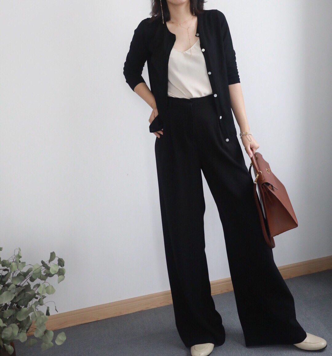 LunaMade chic and handsome imported acetate high waist drape wide leg pants summer casual pants women