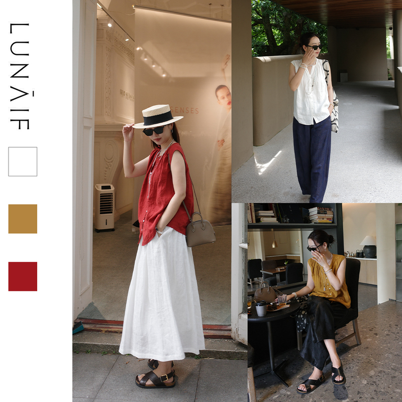 Lunaif/Time's Wind Good Fit Heavy Craftsmanship Washed Textured Linen Sleeveless Shirt Lunaif/Time's Wind Good Fit Heavy Craftsmanship Washed Textured Linen Sleeveless Shirt