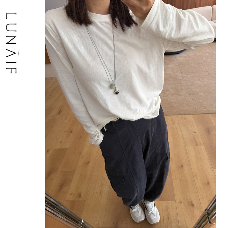Lunaif/Highly Recommended Exquisite White/Khaki Capsule Series Easy-Care Japanese Paper Shoulder T-Shirt Unisex