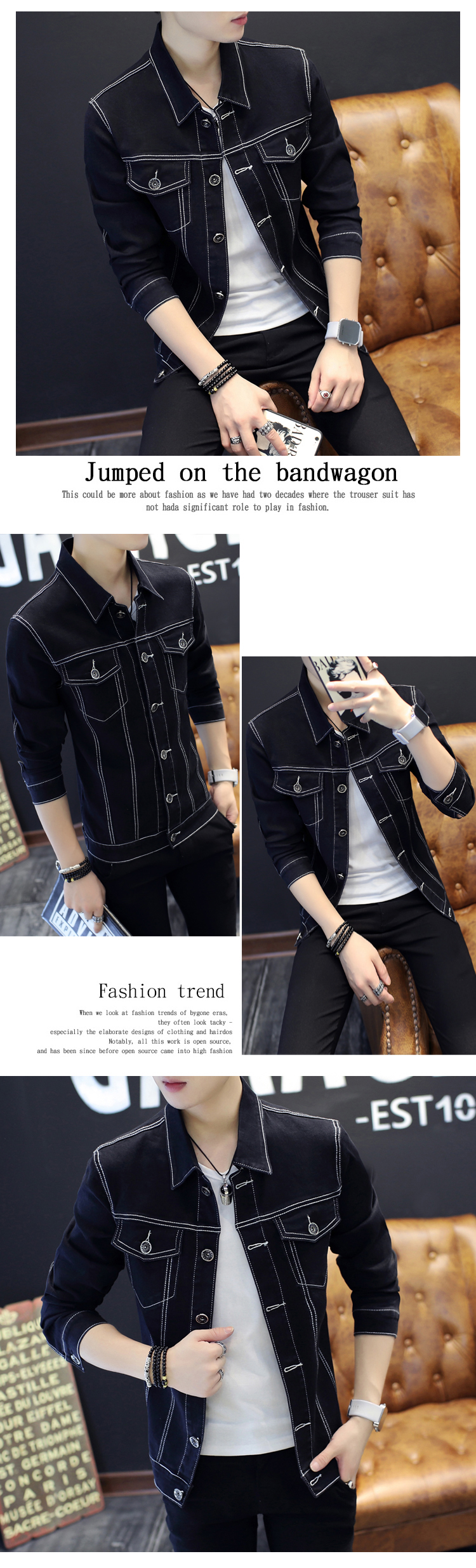 Hồng Kông phong cách hoang dã bf retro denim áo khoác nam Hàn Quốc phiên bản của xu hướng của Slim đẹp trai áo khoác nam sinh viên mặc quần áo