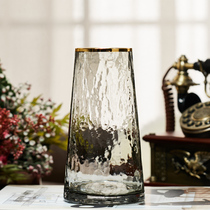 Three small craftsmen new hammer pattern Japanese gold gold glass vase simple creative water culture flower arrangement fresh bottle ornaments