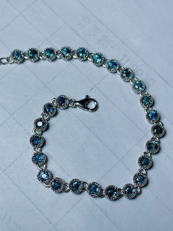 Natural Sapphire 925 Silver Inlaid Bracelet, Blue-Green, Full of Fire, the First Choice for Worn by Yourself