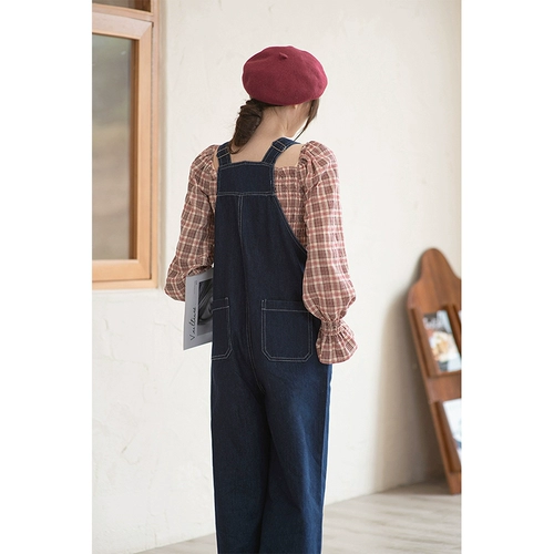 Японский джинсовый комбинезон, весенние штаны, коллекция 2021, свободный прямой крой