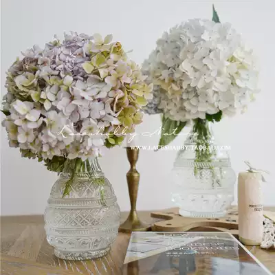 Round small caliber retro carved relief laceshabby crystal high permeability glass countertop hydroponic flower vase vase