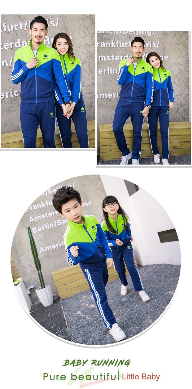 Thời trang cotton thể thao cha mẹ-con một gia đình ba bốn mùa xuân dài tay mùa thu và đồng phục trường mới đồng phục vườn tùy chỉnh đồng phục học sinh mầm non