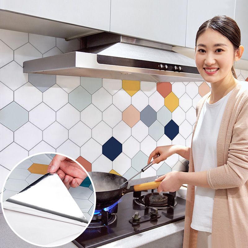 Kitchen anti-oil sticker flame retardant wall fire resistant high temperature resistant wall applie hearth with tile wall self-adhesive wallpaper waterproof