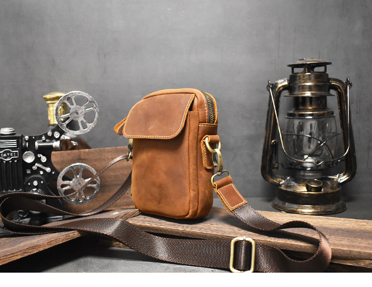 Retro Crazy Horse Leather Phone Bag Vòng đeo tay nam Band Band Top Layer Leather Shoulder Diaverse Bag Nữ Đa năng Túi da thắt lưng - Túi điện thoại túi đeo chéo da