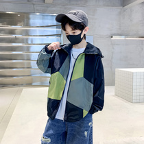 Boys coats spring and autumn thin spliced fashionable street-style hooded medium and large childrens tops autumn boys jackets