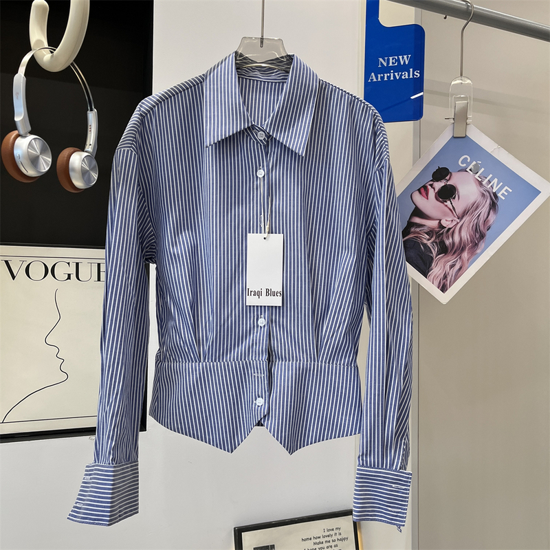Dual Versions! 2026 Spring New Arrival, High-End Slimming Striped Shirt, Wrinkle-Resistant, Waist-Cinching, High-Waisted, Collared Shirt for Women