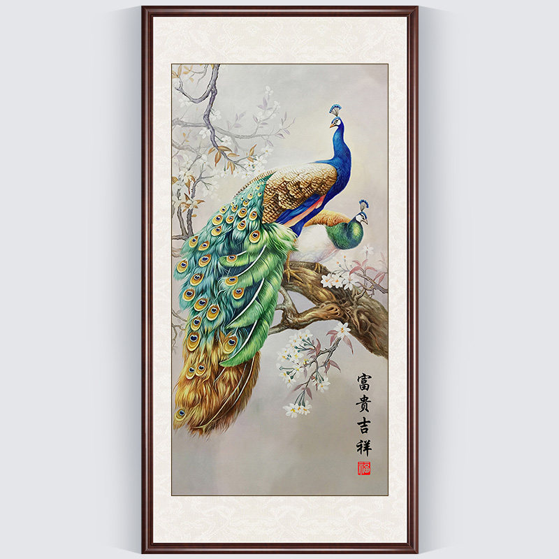 Peacock cross stitch new porch vertical version aisle corridor 2022 living room own embroidery hand full embroidery 2021 line embroidery