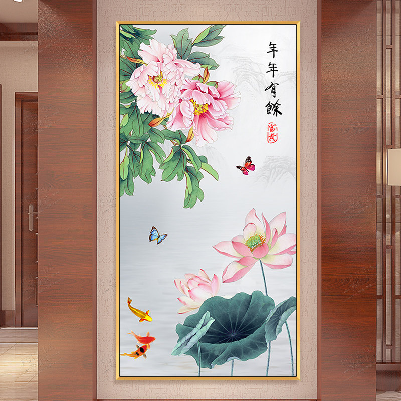 Entrance cross stitch every year there are Yuyu 2022 new vertical version of the living room peony 2021 home with their own handmade full embroidery