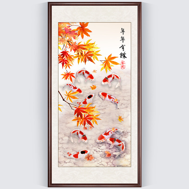 Year over year Cross embroidered 2022 new embroidered vertical version of the living room line embroidered with nine fish charts themselves handmade 2021